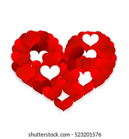 Heart Symbol Made from Small Red Hearts. Vector Icon.