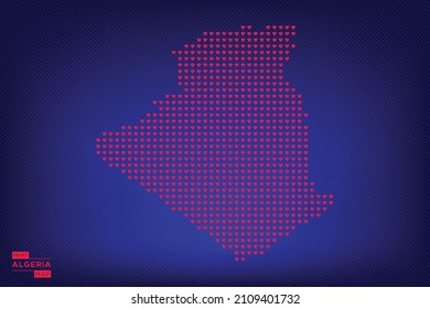 Herzsymbol-Karte Algeriens auf blauem Hintergrund. Vektorgrafik