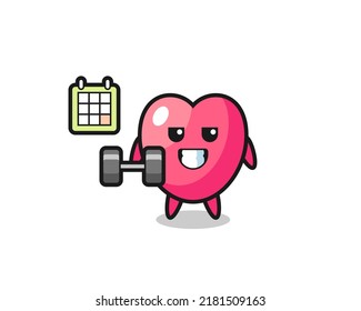 heart symbol mascot cartoon doing fitness with dumbbell , cute style design for t shirt, sticker, logo element