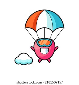 heart symbol mascot cartoon is skydiving with happy gesture , cute style design for t shirt, sticker, logo element
