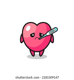 heart symbol mascot character with fever condition , cute style design for t shirt, sticker, logo element
