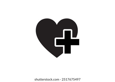 A heart symbol with a medical cross inside, representing healthcare, medical services, or heart health. Ideal for designs related to medical care.