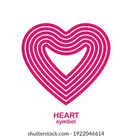 Heart symbol in modern geometric style vector logo isolated on white background, best emblem for love and romance or charity or health care clinic, line icon.
