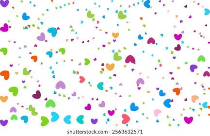 Heart Symbol on white background with spread confetti styel, Random colored heart shaped Spread confetti design. celebration template.