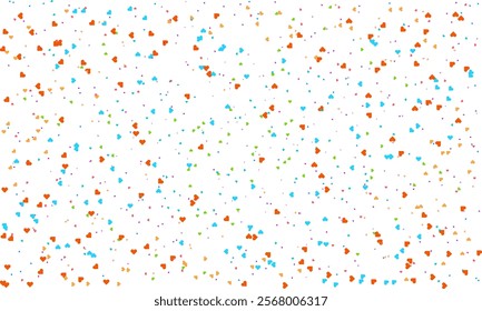 Heart Symbol on white background with spread confetti styel, Random colored heart shaped Spread confetti design. celebration template.