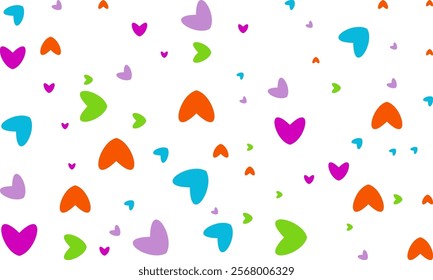 Heart Symbol on white background with spread confetti styel, Random colored heart shaped Spread confetti design. celebration template.