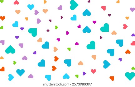 Heart Symbol on white background with spread confetti styel, Random colored heart shaped Spread confetti design. celebration template.