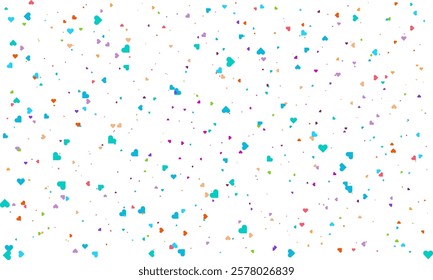 Heart Symbol on white background with spread confetti styel, Random colored heart shaped Spread confetti design. celebration template.