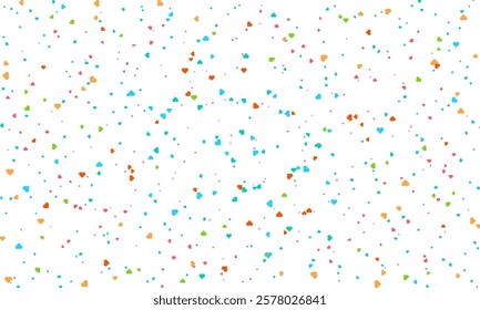 Heart Symbol on white background with spread confetti styel, Random colored heart shaped Spread confetti design. celebration template.