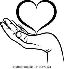 heart symbol over open hand, vector illustration 