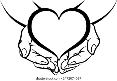 heart symbol over open hands, vector illustration 