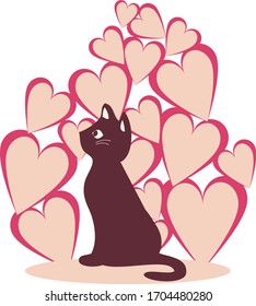Símbolo del corazón apilado con un gato
