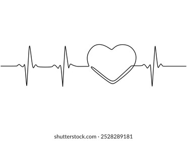 Heart symbol with pulse continuous line drawing. Healthcare concept. Vector illustration minimalist isolated on white background.