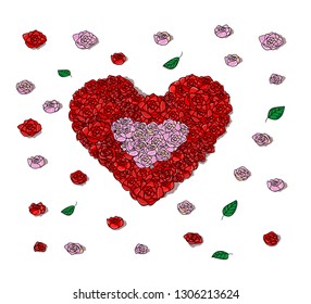 Heart symbol and red vector roses