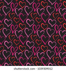 Heart symbol seamless pattern vector illustration. Hand drawn sketch doodle background. Saint Valentains Day or womens day background.
