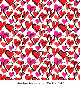 Heart symbol seamless pattern vector illustration. Hand drawn sketch doodle background. Saint Valentains Day or womens day background.