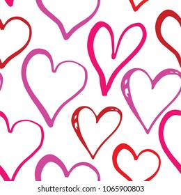 Heart symbol seamless pattern vector illustration. Hand drawn sketch doodle background. Saint Valentains Day or womens day background.
