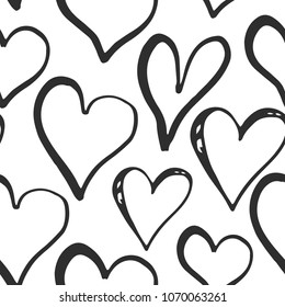 Heart symbol seamless pattern vector illustration. Hand drawn sketch doodle background. Saint Valentains Day or womens day background.