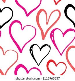 Heart symbol seamless pattern vector illustration. Hand drawn sketch doodle background. Saint Valentains Day or womens day background.