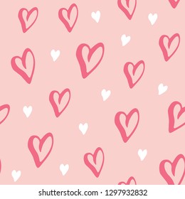 Heart symbol seamless pattern vector illustration. Hand drawn sketch doodle background. Saint Valentains Day or womens day background.