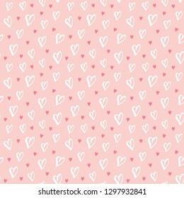 Heart symbol seamless pattern vector illustration. Hand drawn sketch doodle background. Saint Valentains Day or womens day background.