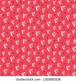 Heart symbol seamless pattern vector illustration. Hand drawn sketch doodle background. Saint Valentains Day or womens day background.