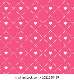 HEART SYMBOL SEAMLESS VECTOR PATTERN. SIMPLE DOTS GRID TEXTURE. CIRCLE IN SQUARE RED BACKGROUND