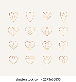 Heart symbol. Set of 16 geometric shape. Modern linear design sign. Modern abstract linear shape and trendy decor elements.