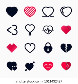 Heart symbol set for Valentines Day. Vector illustration