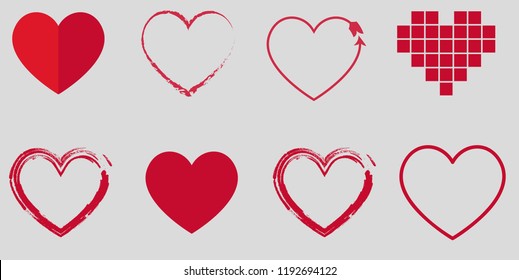 Heart symbol set for Valentines Day. Vector illustration