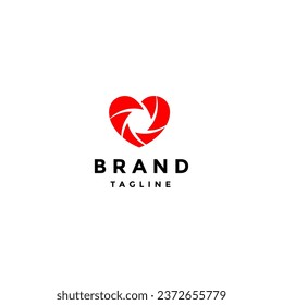 Heart Symbol Shaped Camera Shutter Logo Design. Camera Shutter Inside Heart Symbol Design.