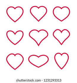 Heart symbol shapes vector set line style

