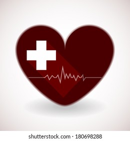 Heart symbol or sign with medical cross and heart beat cardiogram elements modern concept icon illustration