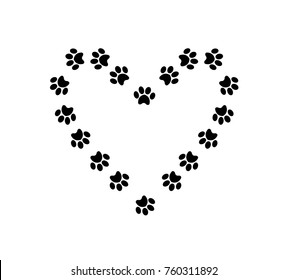 Heart Symbol With Space For Text  Made Of Animal Paw Prints Isolated On White Background.  Vector Illustration, Template, Symbol, Sign, Clip Art.