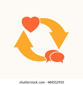 heart symbol with speech bubbles and cycled arrows love communication cycle vector illustration