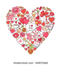 Heart symbol of St. Valentine on white background. Greeting card