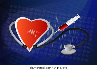 Heart symbol and stethoscope with normal electrocardiogram line, cardiac monitor, EPS10