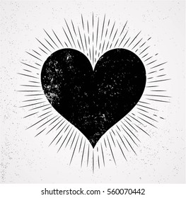 heart symbol and sunburst grunge isolated background