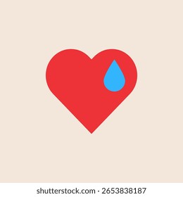 Símbolo de coração com o símbolo Lágrima. Sinal de coração vetorial. Símbolo de amor. Fundo do Coração. 