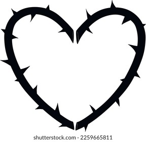 Heart Symbol with Thorns Black and White Vector Illustration