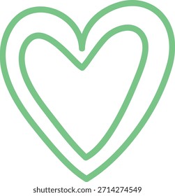 Herzsymbol mit zwei konzentrischen Umrissen in sauberer Kontur, offener Mitte und glatten Kurven. Stellt Liebe, Fürsorge, Romantik, Freundlichkeit und Nächstenliebe dar. Cartoon, Vektorgrafik.