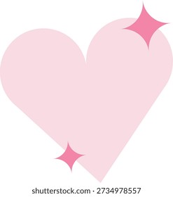 Heart symbol with two star glints and soft geometric curves, cropped on a clean background. Concept of love, romance, and affection with shine and warmth. Cartoon vector illustration.