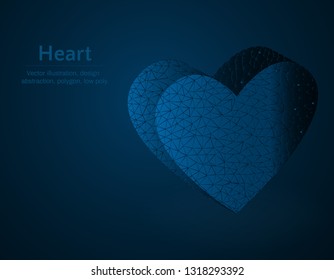 Heart symbol vector illustration, love polygon icon on blue background, Love concept illustration, dark blue background