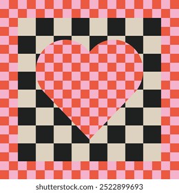 A Heart symbol. Vector Heart sign. Love symbol. Hearts. Check pattern. Checkered background.