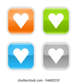 Heart symbol web 2.0 button. Colored glossy rounded square shapes with shadow on white background