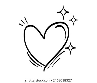 Heart symbol with winkling stars. Shine icon. doodle heart and sparkle star. isolated on white background. vector illustration