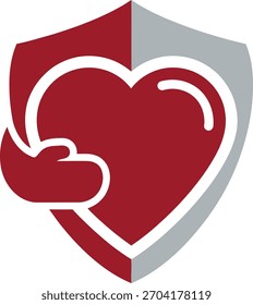 Um símbolo de coração dentro de um escudo que representa proteção e cuidado ideal para conceitos de saúde ou seguro