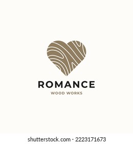 Heart symbol with wood texture lines simple logo icon design vector illustration