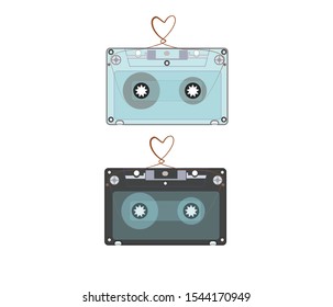 Heart symbol.compact cassette audio format.For other audio video and data cassette formats base on magnetic tape.Encoding Analogue  signal white background vector illustration 