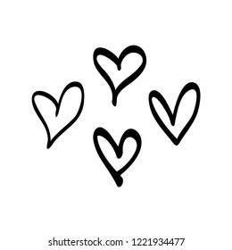 Heart symbols, hand drawn vector icons, romance symbol, design element for valentine's day card